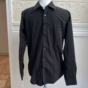 Van Heusen Traveler pin striped black gray dress shirt S/P 14-14 1/2